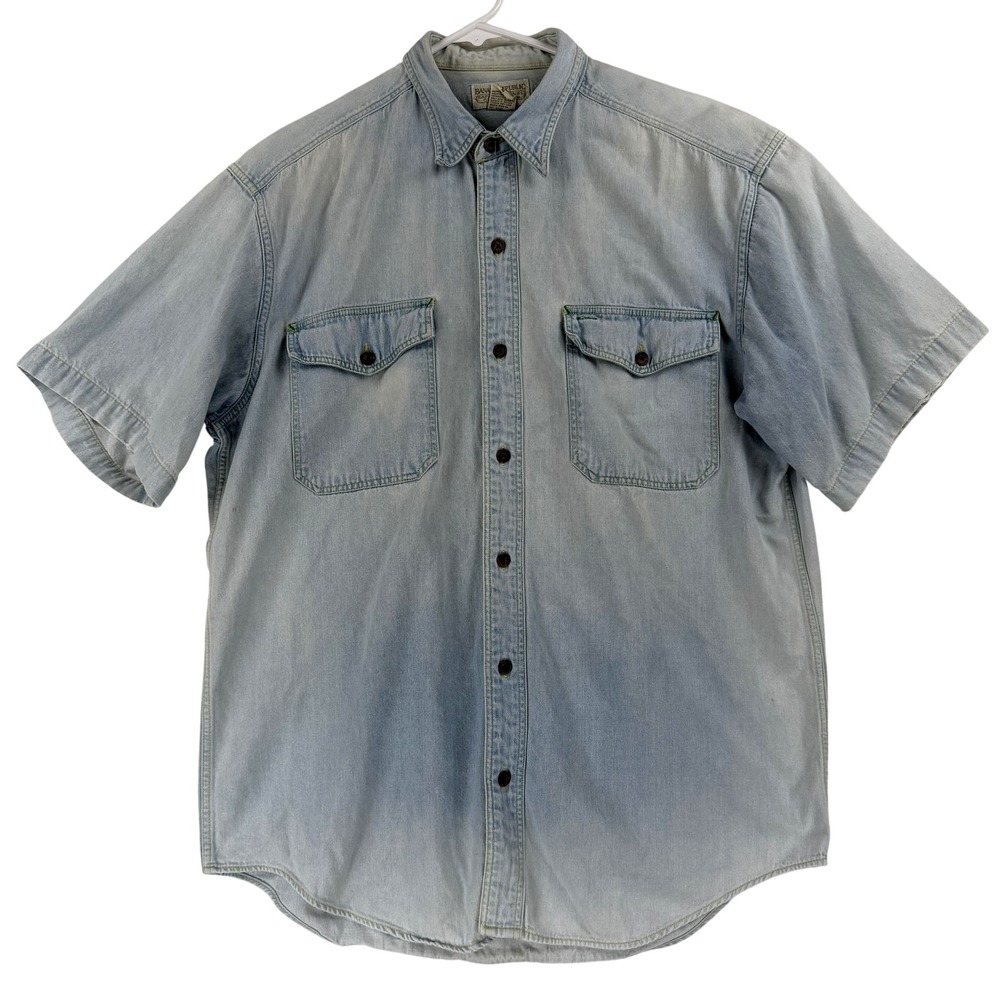 Vintage Banana Republic Shirt Mens Medium Blue Denim Short Sleeve Button Up